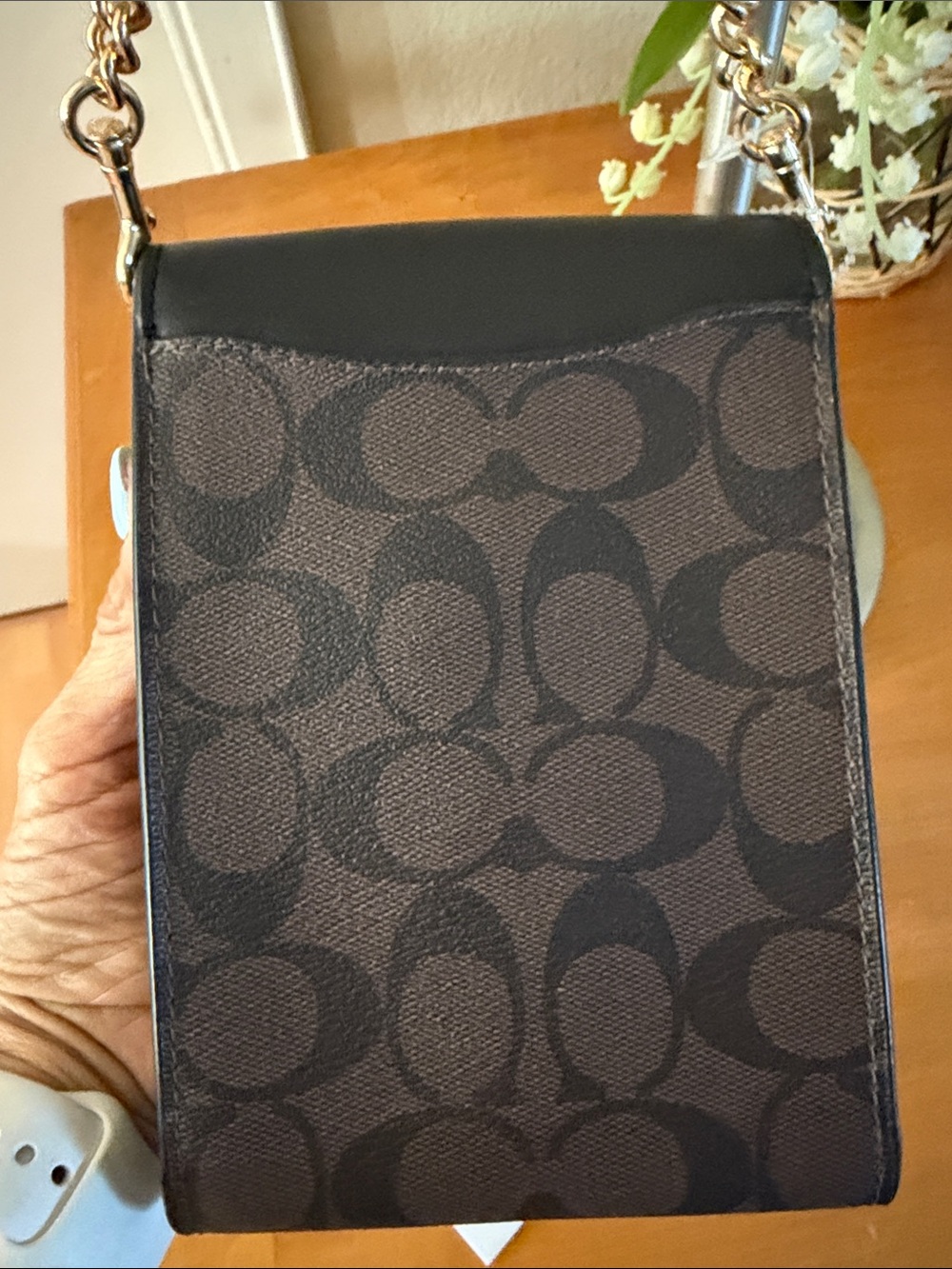 Coach Black Leather & C Pattern Brown Signature Crossbody Phone Pouch - Picture 8 of 16
